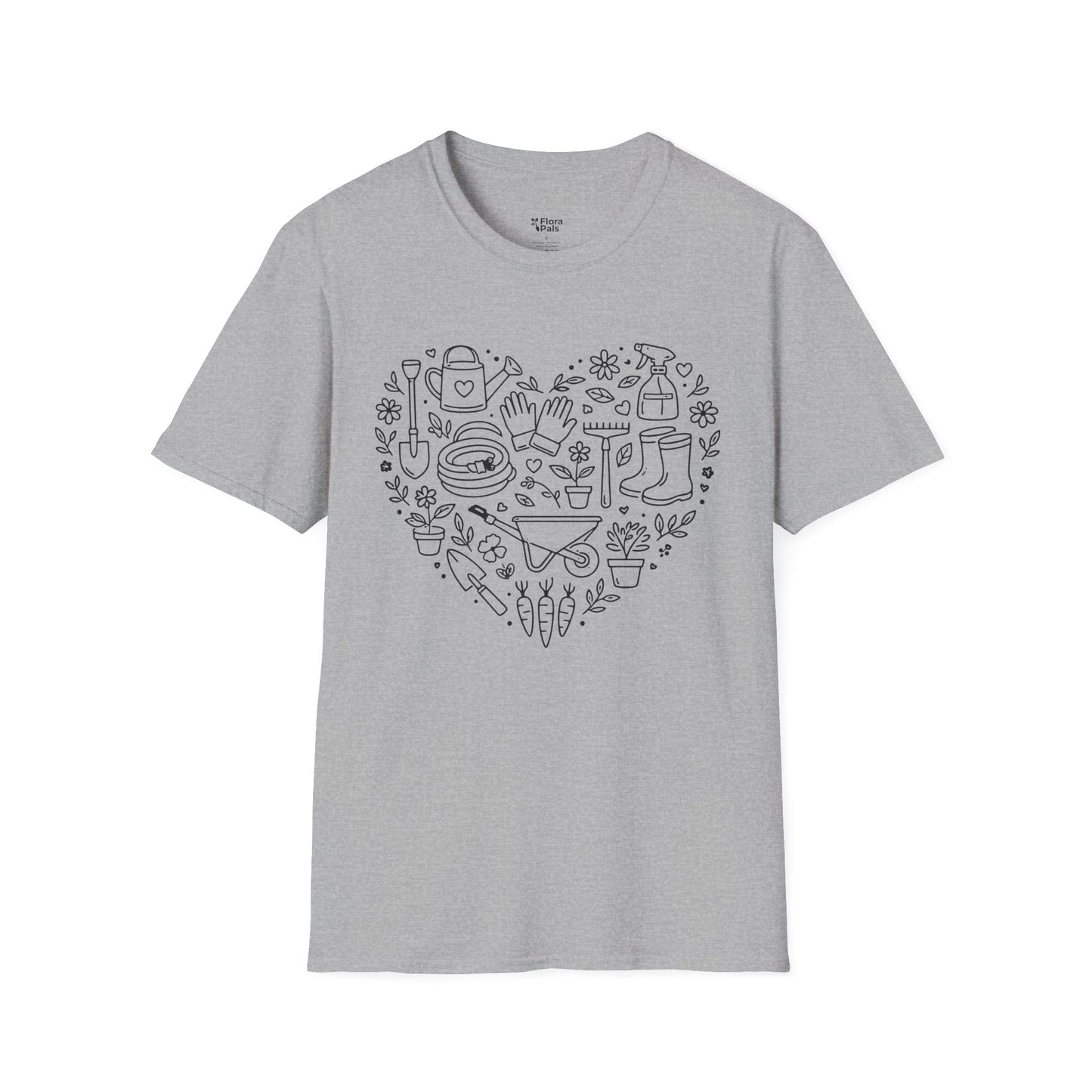 Gardening Tools Heart Line Art T-Shirt