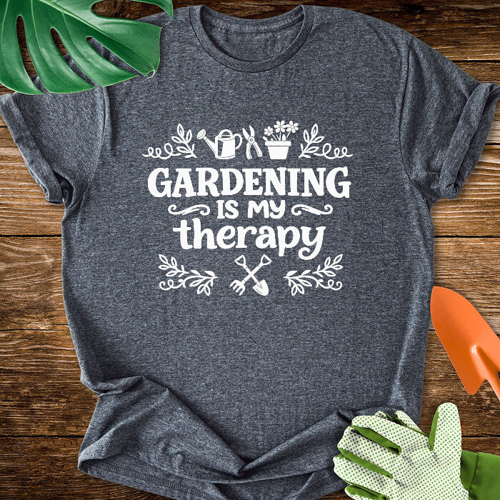 Gardening Is My Therapy  t-shirt design dark heather grey
