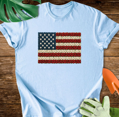Floral American Flag Plant Lover T-Shirt