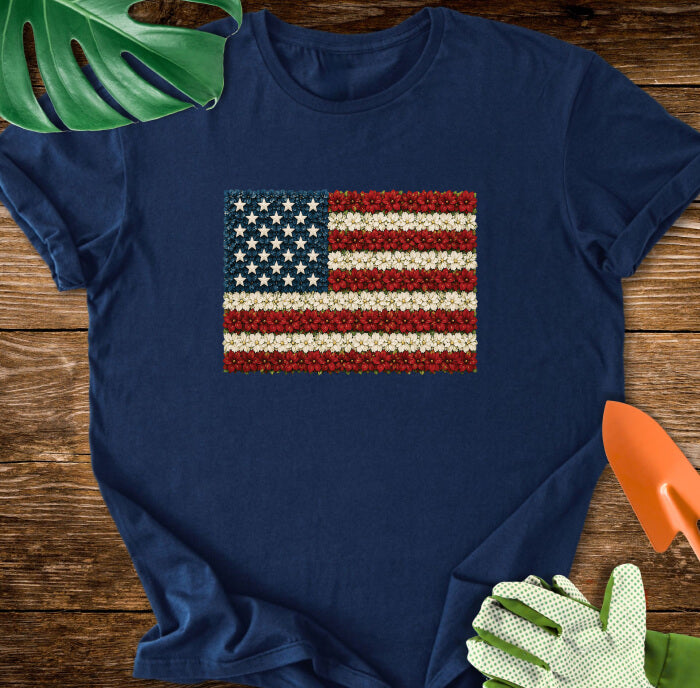 Floral American Flag Plant Lover T-Shirt
