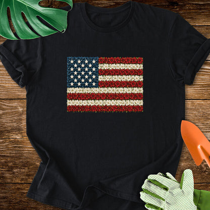 Floral American Flag Plant Lover T-Shirt