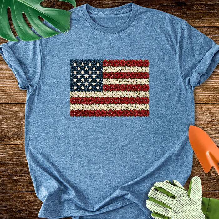 Floral American Flag Plant Lover T-Shirt