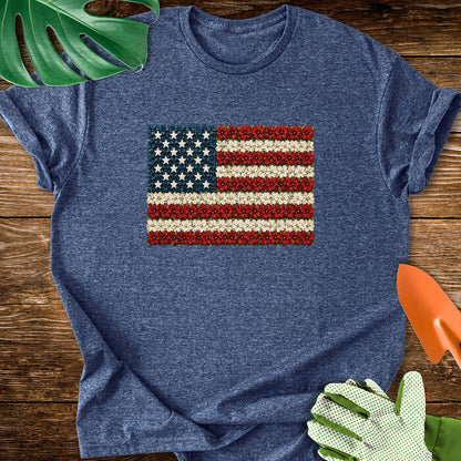 Floral American Flag Plant Lover T-Shirt
