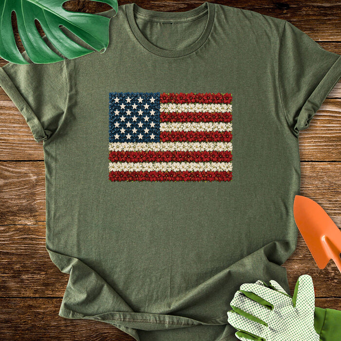 Floral American Flag Plant Lover T-Shirt