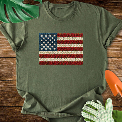 Floral American Flag Plant Lover T-Shirt