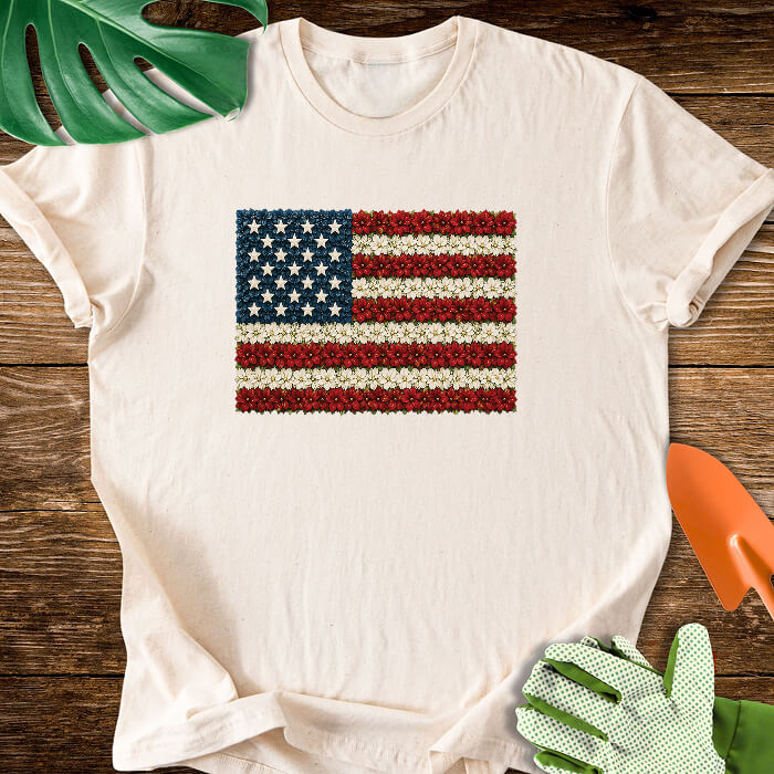 Floral American Flag Plant Lover T-Shirt