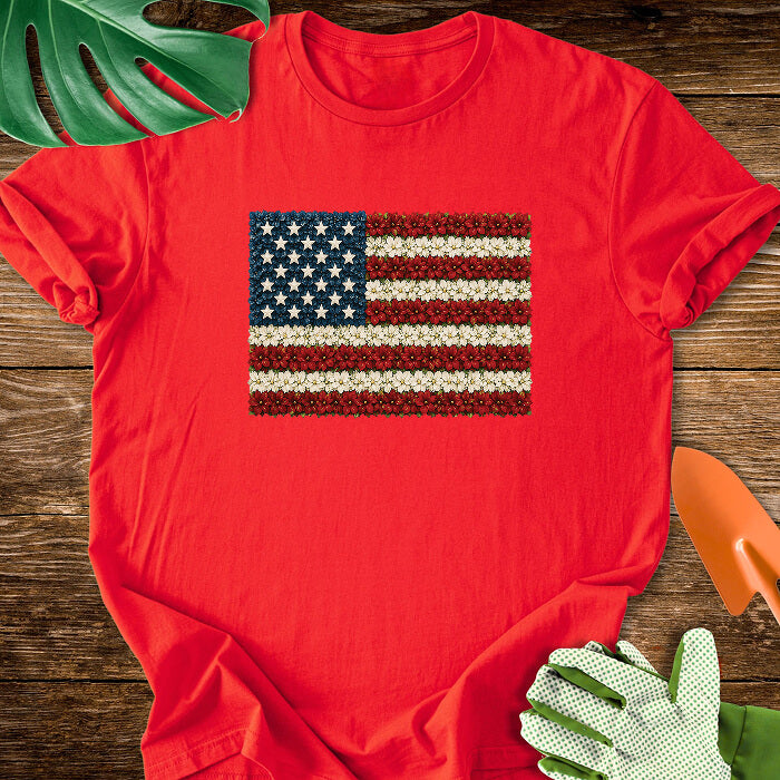 Floral American Flag Plant Lover T-Shirt
