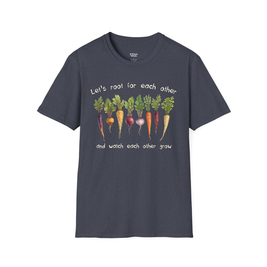 Let'e Root For Each Other And Watch Each Other Grow plant lover t-shirt design heather navy