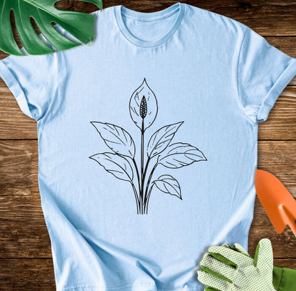 Minimalist Peace Lily Plant Art T-Shirt