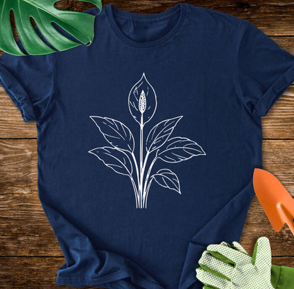 Minimalist Peace Lily Plant Art T-Shirt