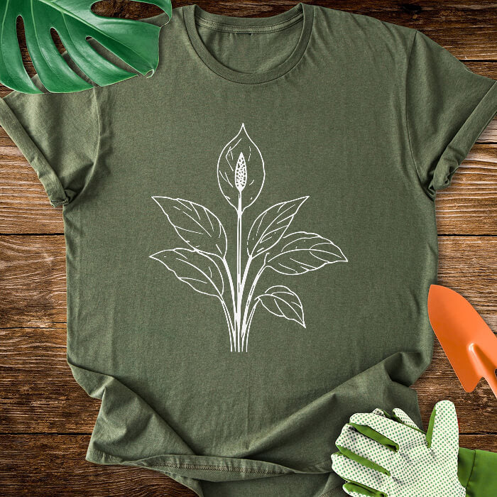 Minimalist Peace Lily Plant Art T-Shirt