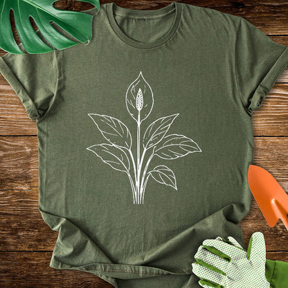 Minimalist Peace Lily Plant Art T-Shirt