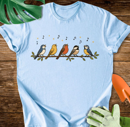 Cute Garden Songbirds on a Branch Bird Lover T-Shirt