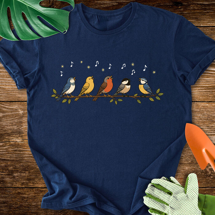 Cute Garden Songbirds on a Branch Bird Lover T-Shirt