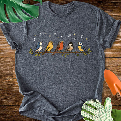 Cute Garden Songbirds on a Branch Bird Lover T-Shirt