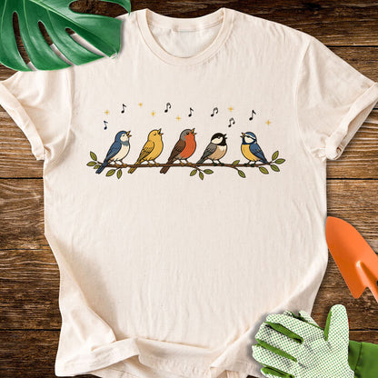 Cute Garden Songbirds on a Branch Bird Lover T-Shirt