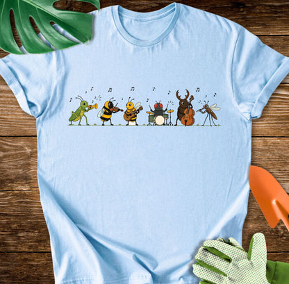 Bug Band  Funny Garden Insects Playing Music Cartoon T-Shirt