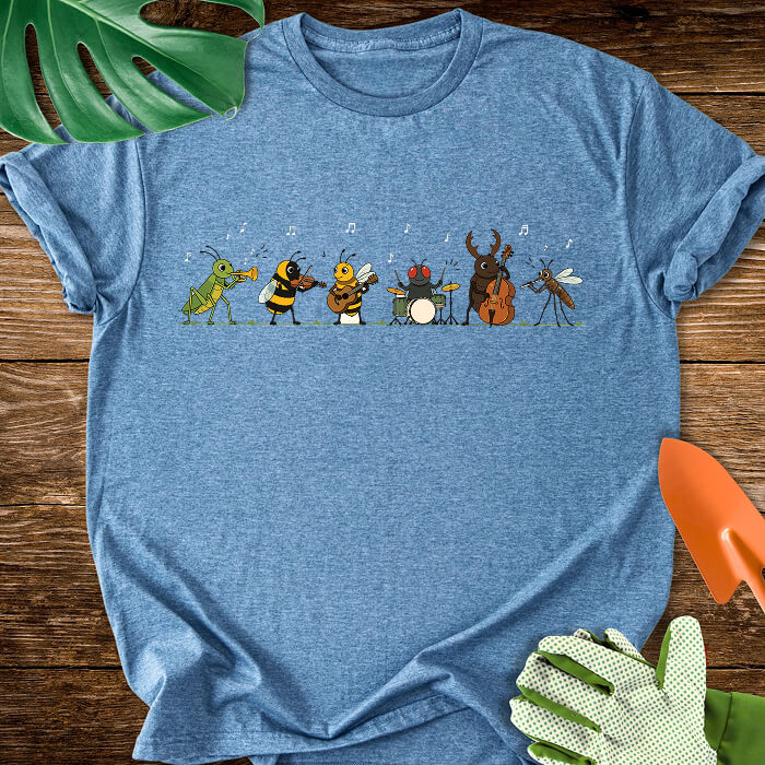 Bug Band  Funny Garden Insects Playing Music Cartoon T-Shirt