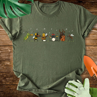 Bug Band  Funny Garden Insects Playing Music Cartoon T-Shirt