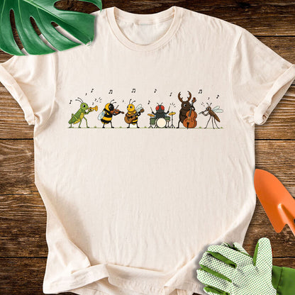Bug Band  Funny Garden Insects Playing Music Cartoon T-Shirt