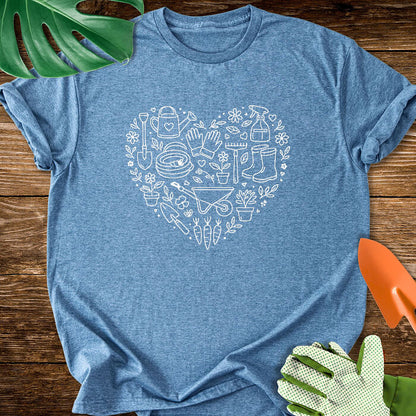 Gardening Tools Heart Line Art T-Shirt