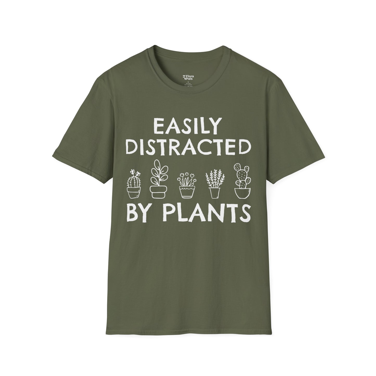 Easily Distracted By Plants plant lover t-shirt design military green