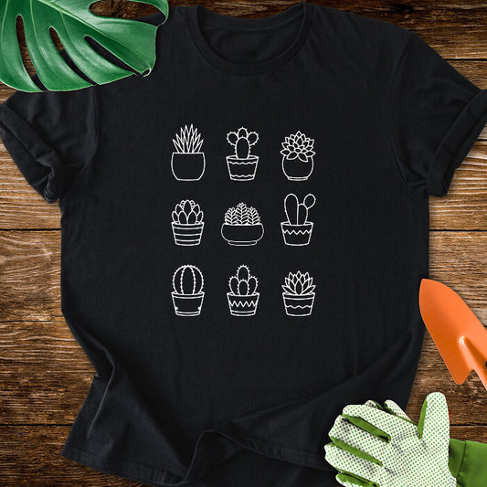 Minimalist Succulent & Cactus Line Art T-Shirt