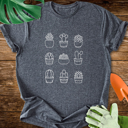 Minimalist Succulent & Cactus Line Art T-Shirt