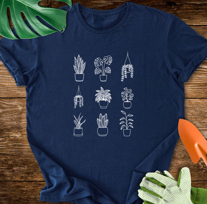 Minimalist Houseplant Line Art T-Shirt