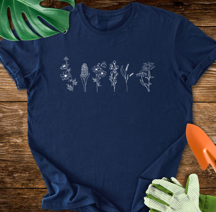 Minimalist Wildflower Line Art T-Shirt
