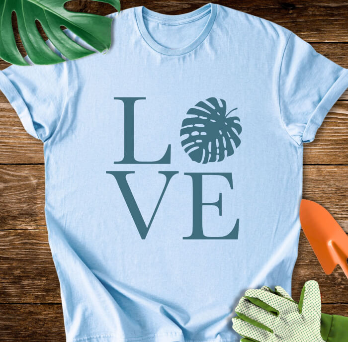 LOVE Monstera Plant Lover  t-shirt design light blue