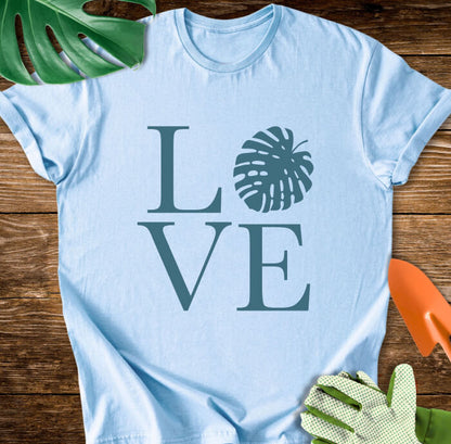 LOVE Monstera Plant Lover  t-shirt design light blue